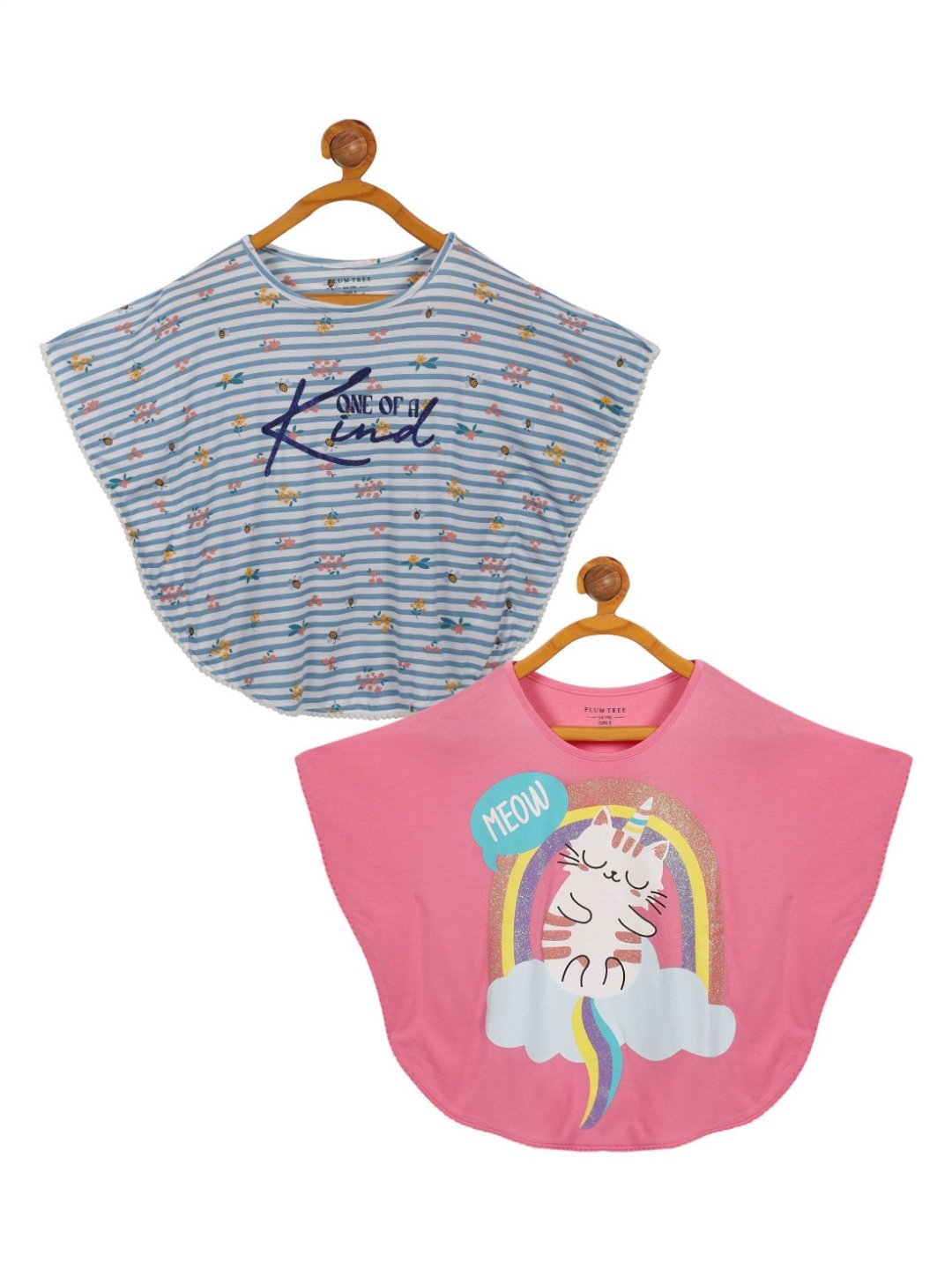 

PLUM TREE Girls 2 Printed Extended Sleeves T-shirt, Pink