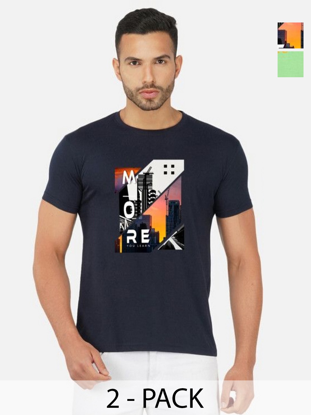 

GLOBAL NOMAD Men 2 Printed Bio Finish Applique T-shirt, Navy blue