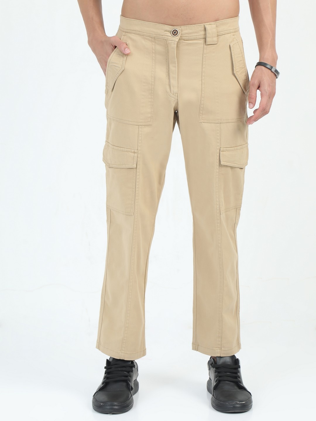 

THE BEETEL HOUSE Men Relaxed Straight Fit Cargos Trousers, Khaki