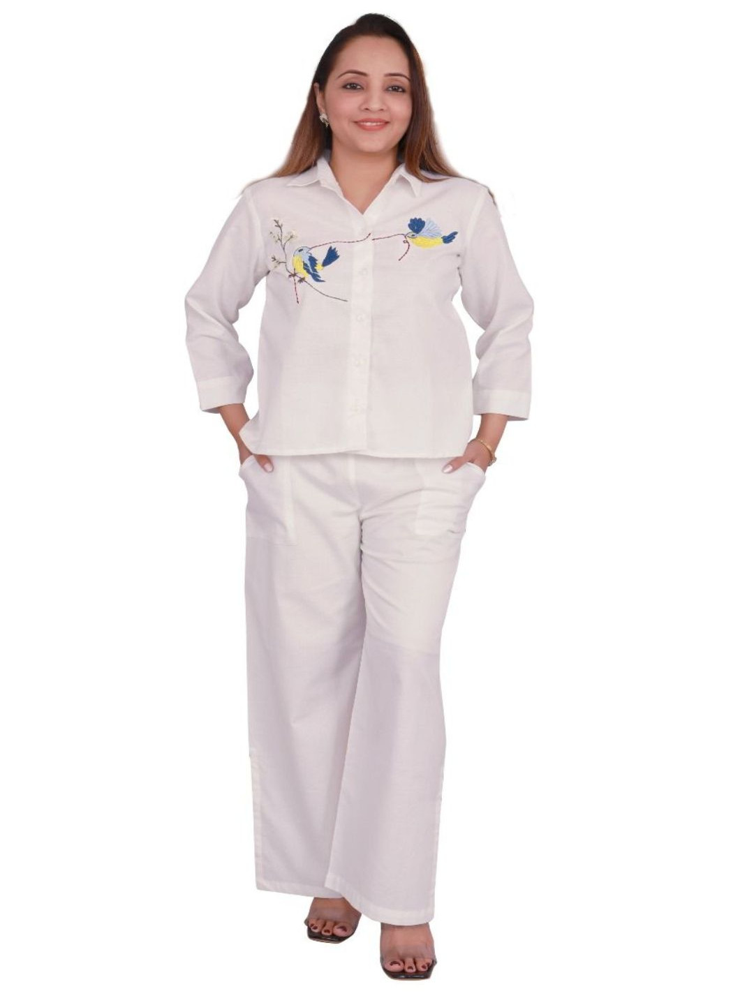 

Kaajal by Vidhi Embroidered Shirt With Trousers, White
