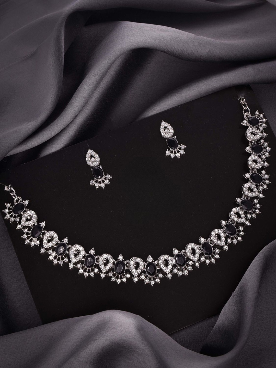 

DIVASTRI Set Of 2 Silver-Plated American Diamond Studded Jewellery Sets