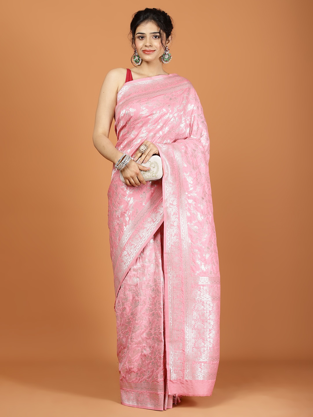 

Meena Bazaar Woven Design Zari Art Silk Saree, Pink