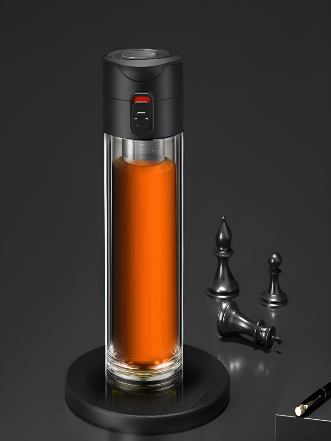 

YELONA Transparent & Black Single Glass Solid Double Wall Vacuum Water Bottle