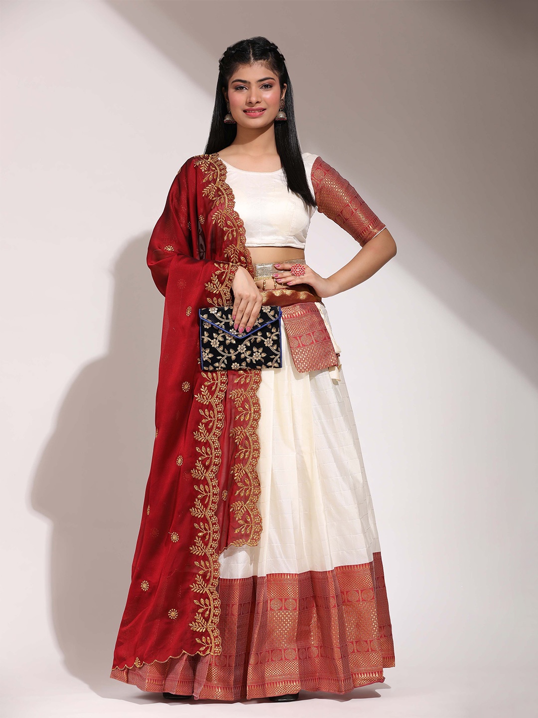 

Payu Semi-Stitched Lehenga & Unstitched Blouse With Dupatta, White
