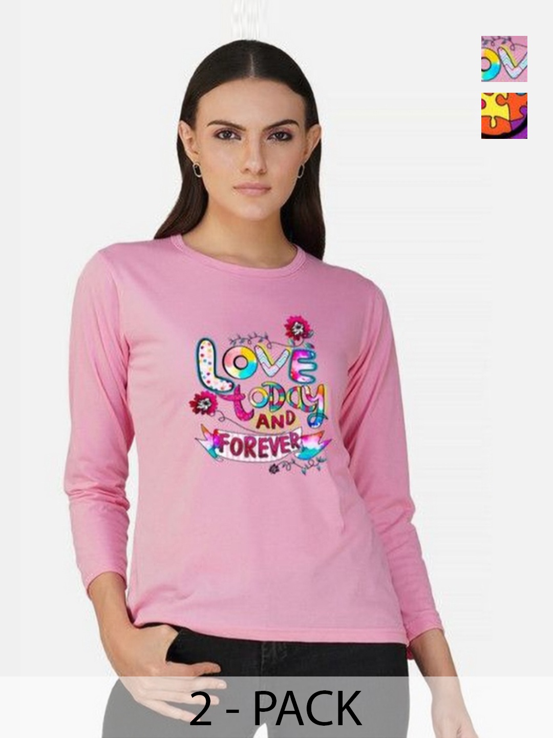 

Metronaut Women 2 Printed Bio Finish Applique T-shirt, Pink