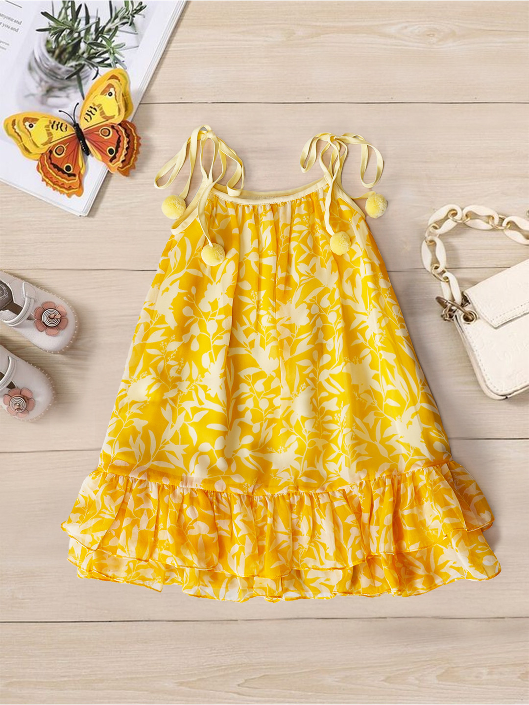 

pspeaches Floral Print Georgette Fit & Flare Dress, Yellow