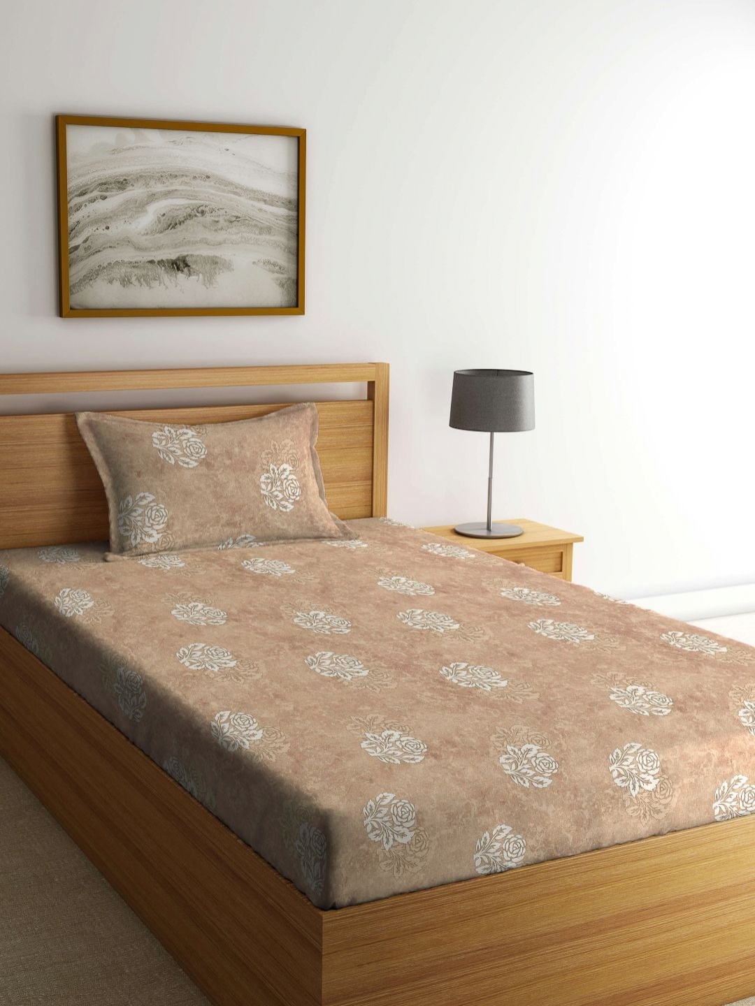 

Myntra Elegant Homes Beige Floral 400 TC Single Bedsheet with 1 Pillow Covers