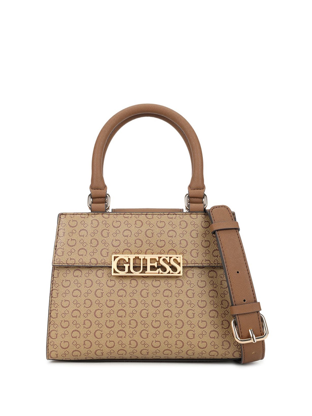 

GUESS Printed PU Shopper Satchel with Cut Work, Brown