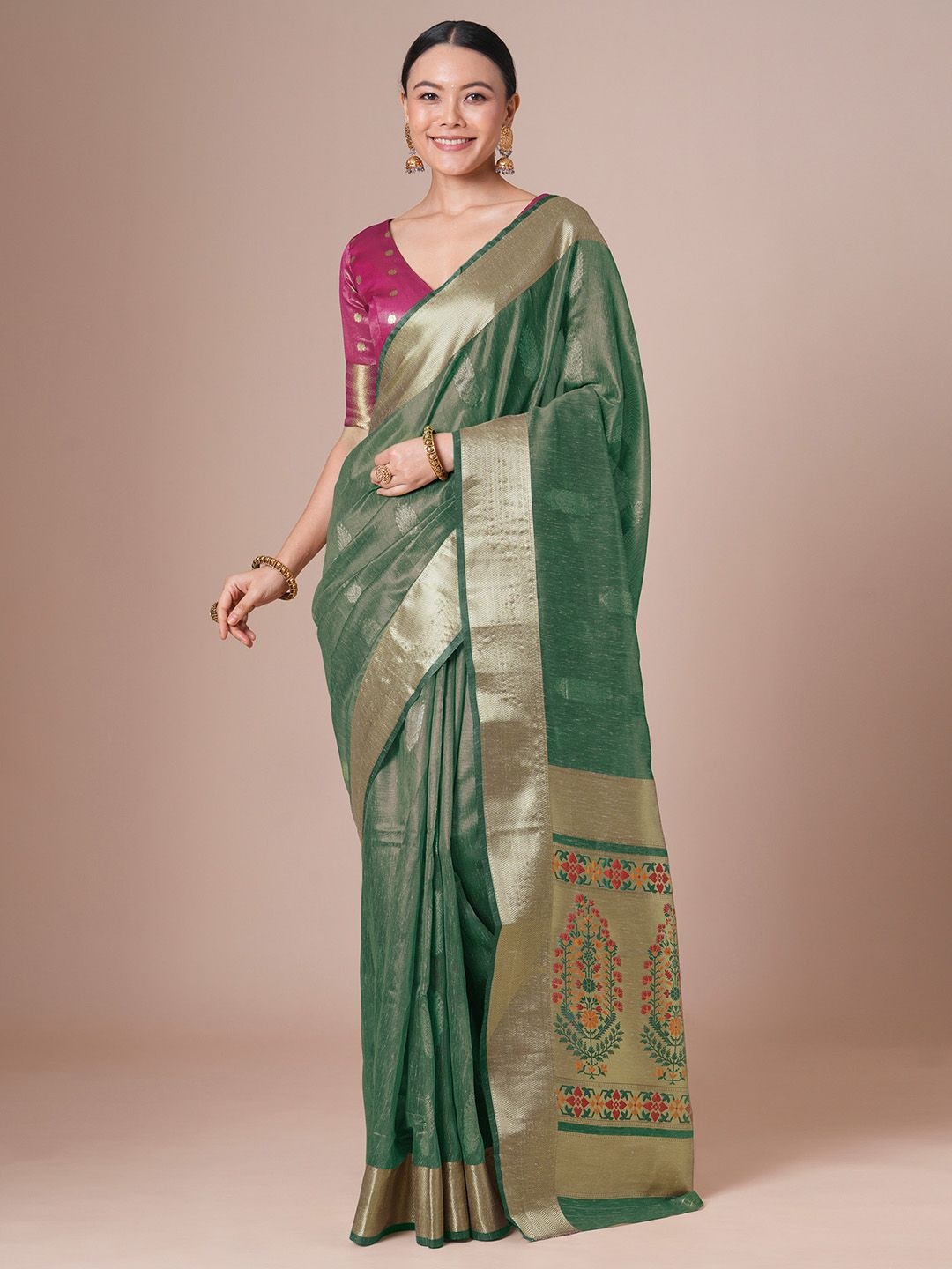 

House of Pataudi Woven Design Party Wear Saree With Matching Blouse, Teal