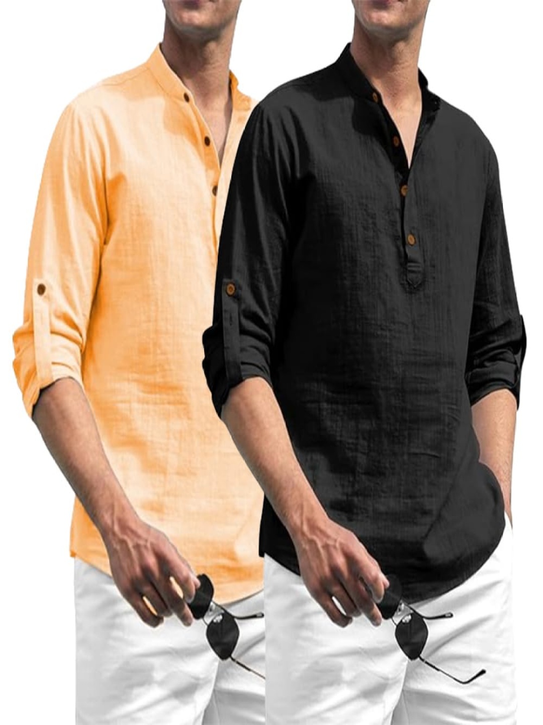 

EdinWolf Band Collar Cotton Straight Kurta, Orange