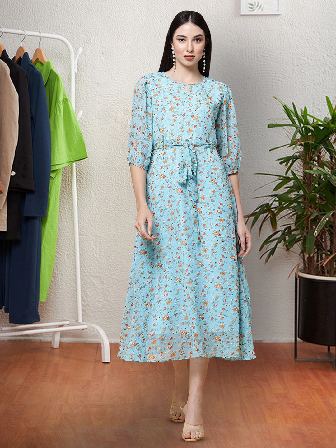 

Moda Rapido Floral Print Applique Fit & Flare Dress, Blue