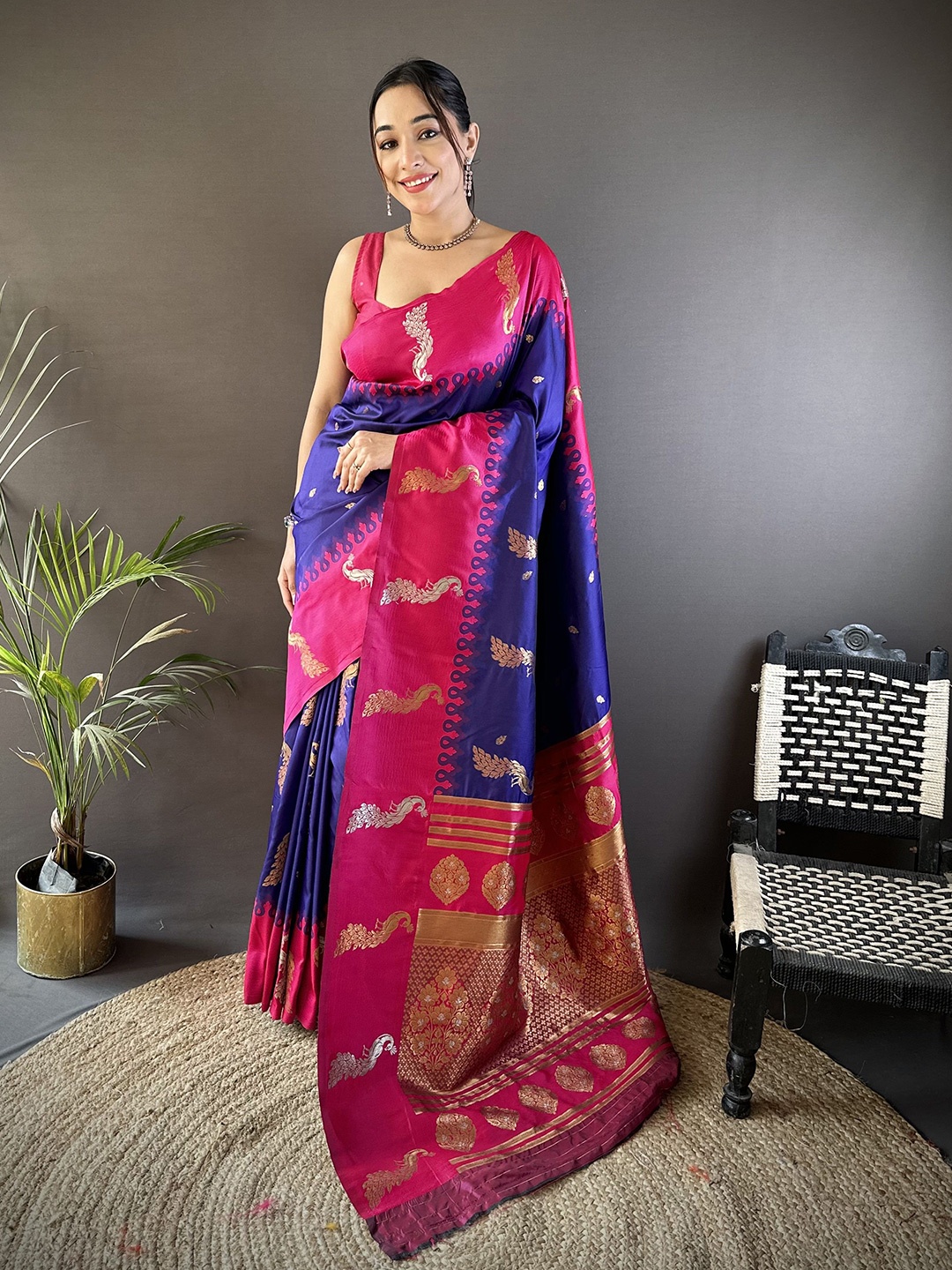 

Panzora Woven Design Zari Silk Blend Banarasi Saree, Blue