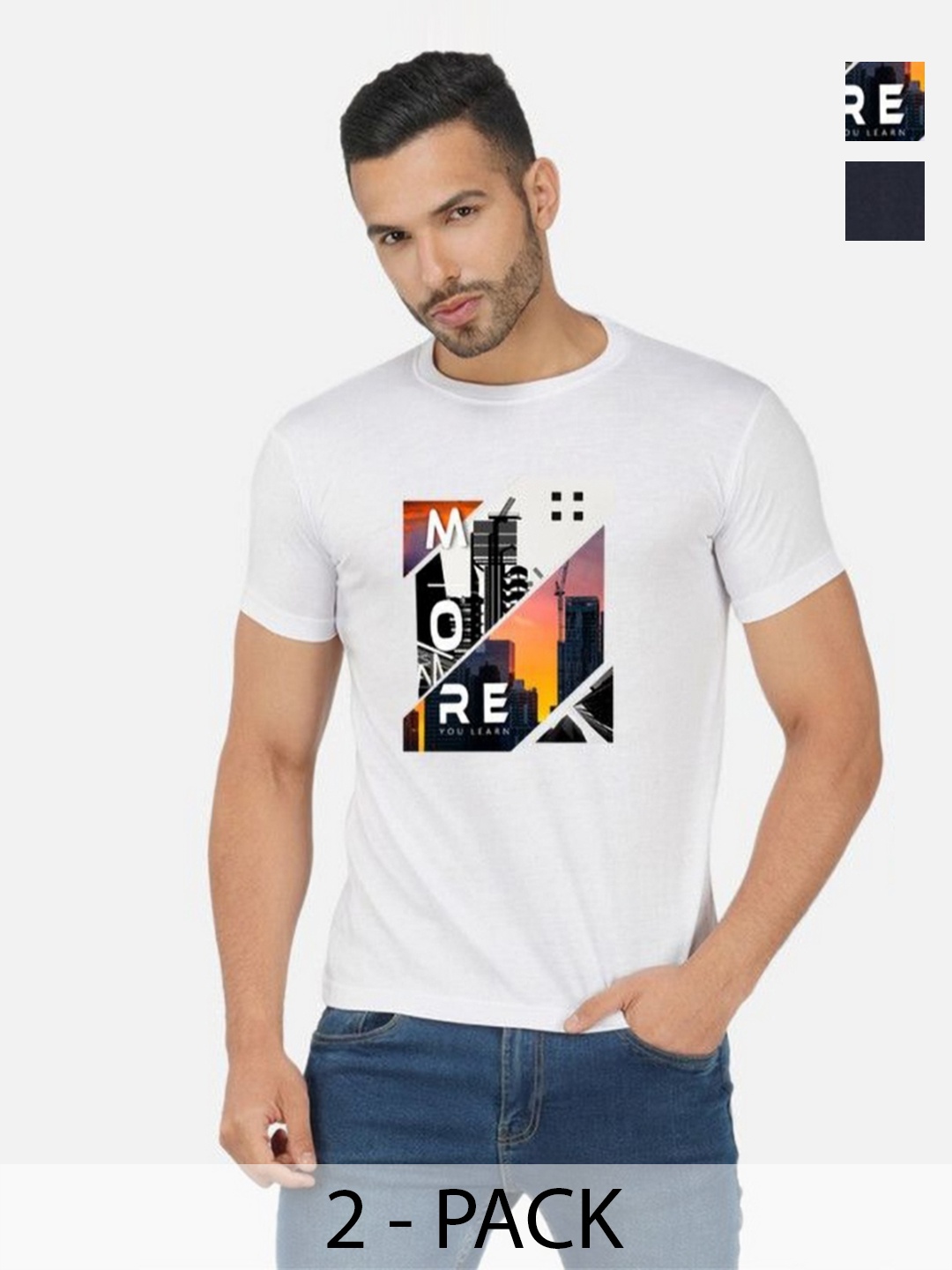 

GLOBAL NOMAD Men 2 Printed Bio Finish Applique T-shirt, White
