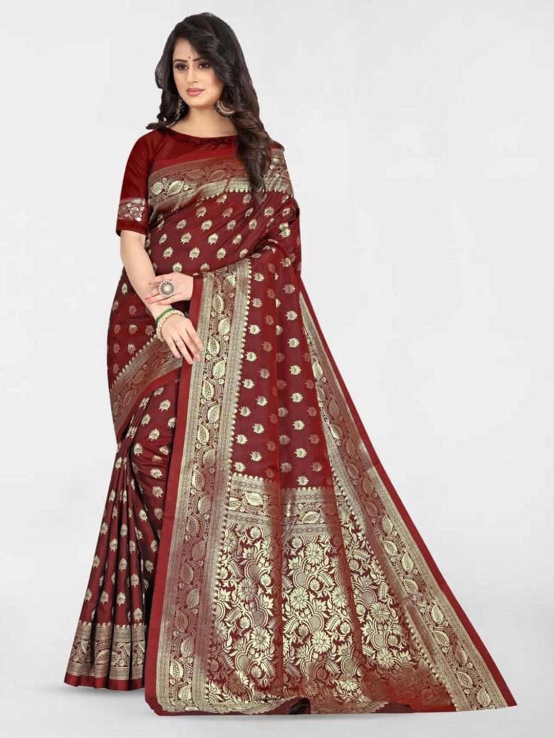 

MUSKAN CREATION Woven Design Zari Kanjeevaram Saree, Maroon