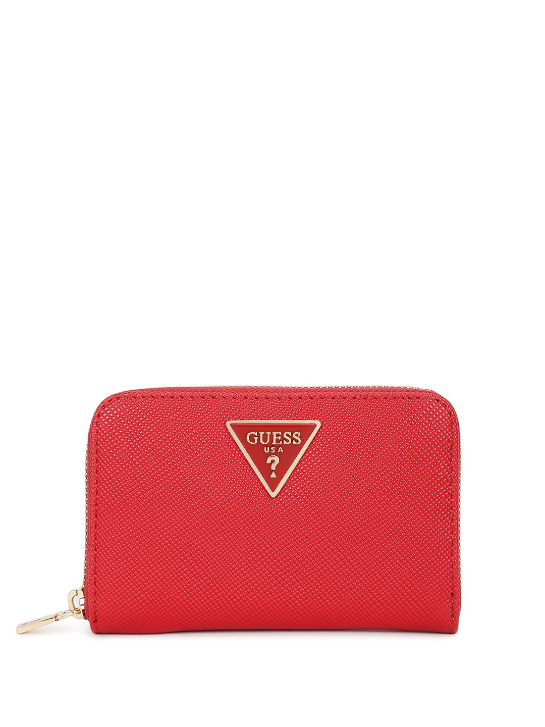 

GUESS Women Textured Zip Detail Zip Around Wallet, Red