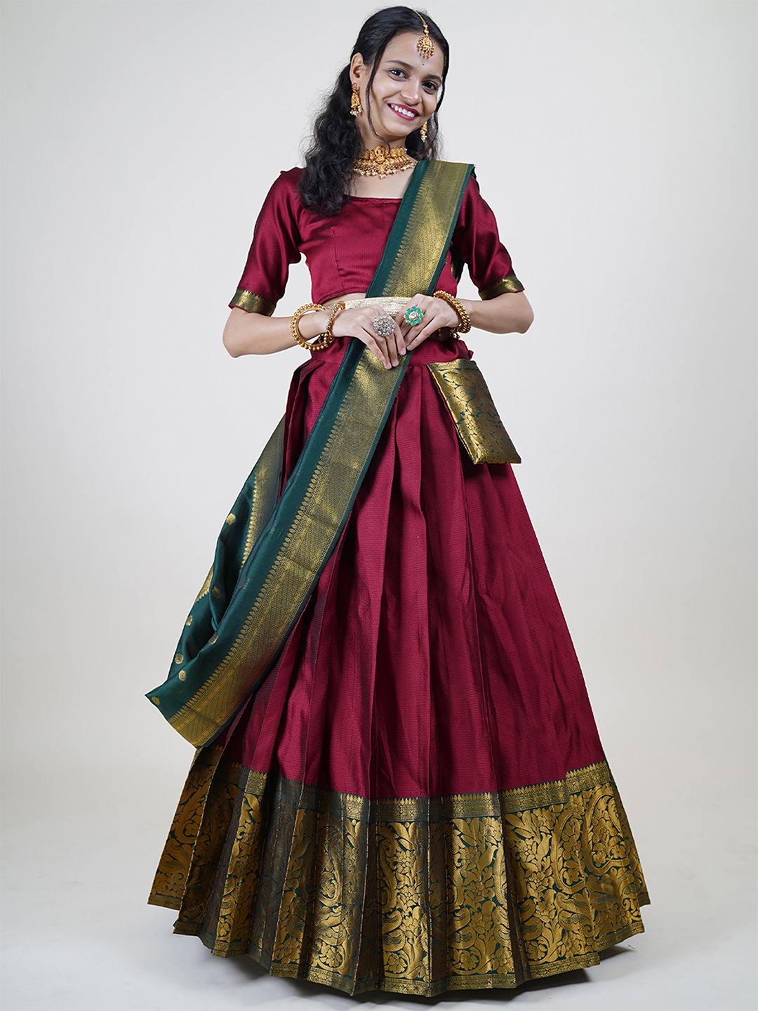 

Payu Semi-Stitched Lehenga & Unstitched Blouse With Dupatta, Maroon