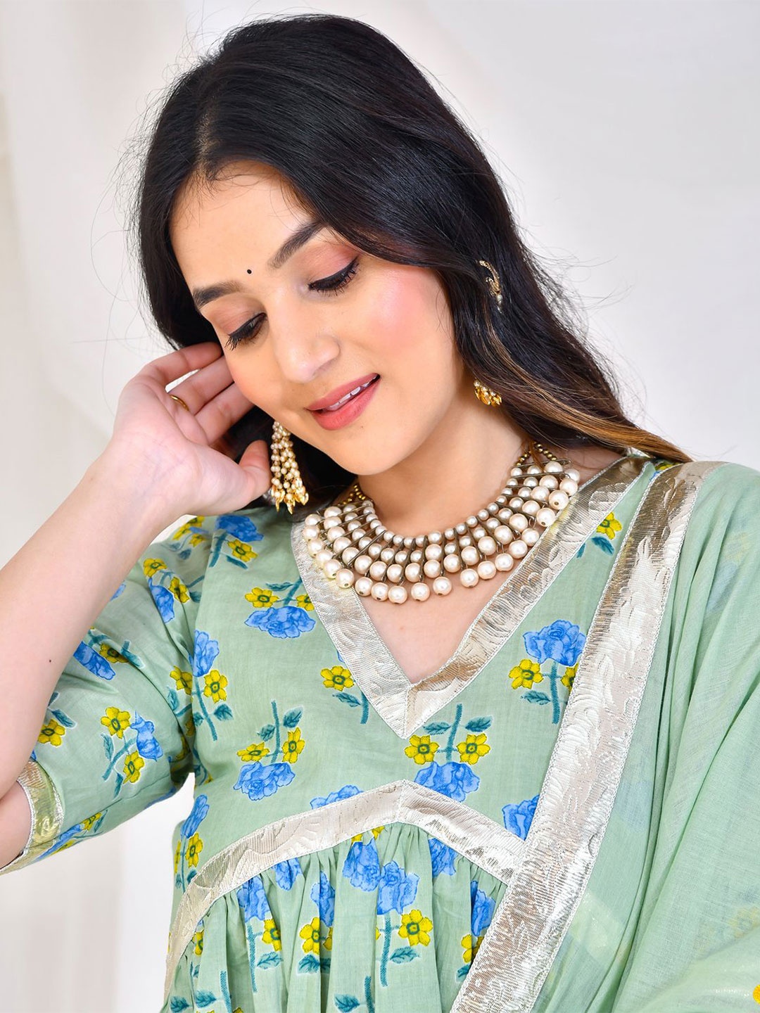 

Bannhi Printed Ready to Wear Lehenga & Blouse With Dupatta, Green