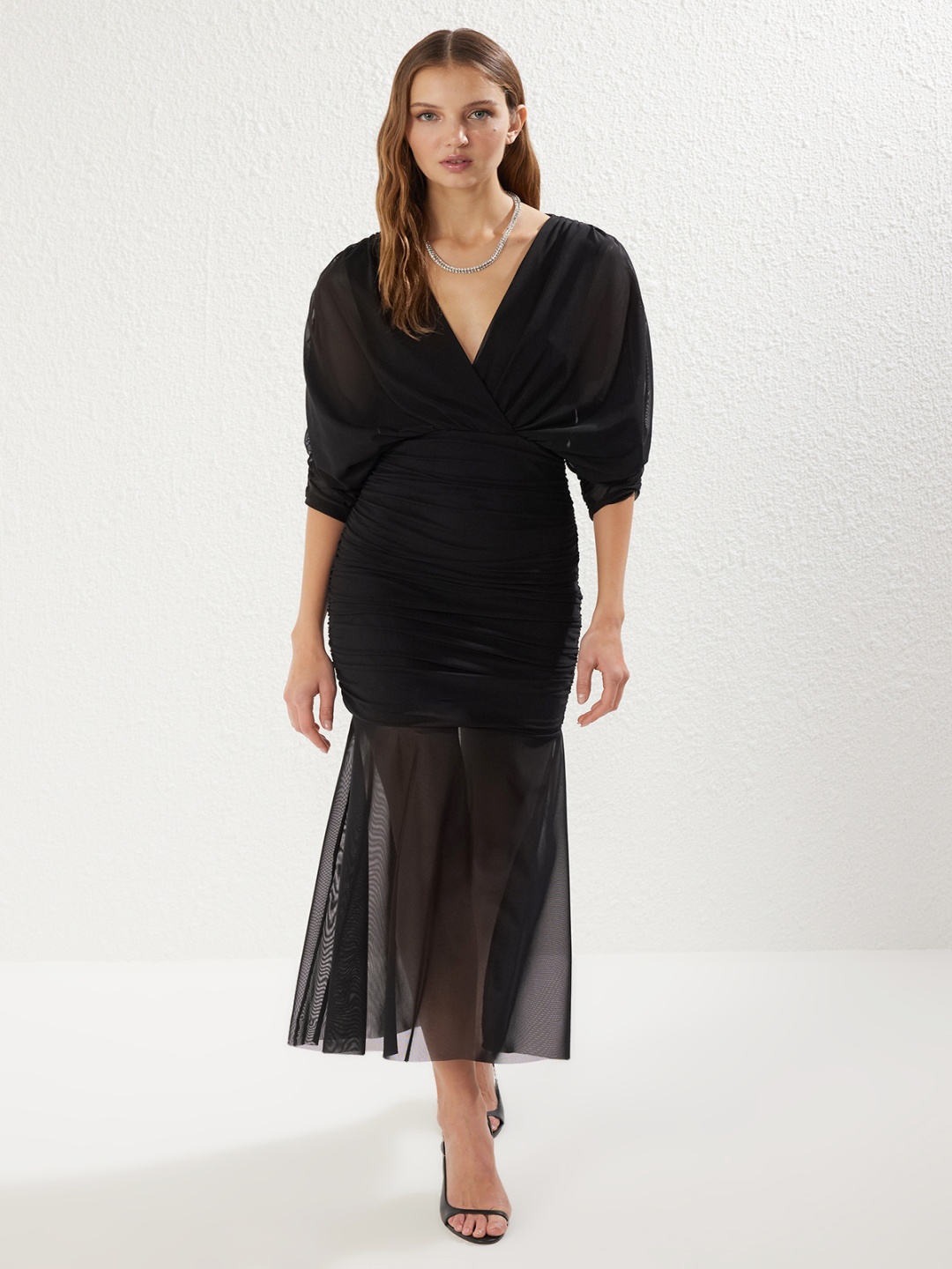 

Trendyol Puff Sleeve Midi Dress, Na