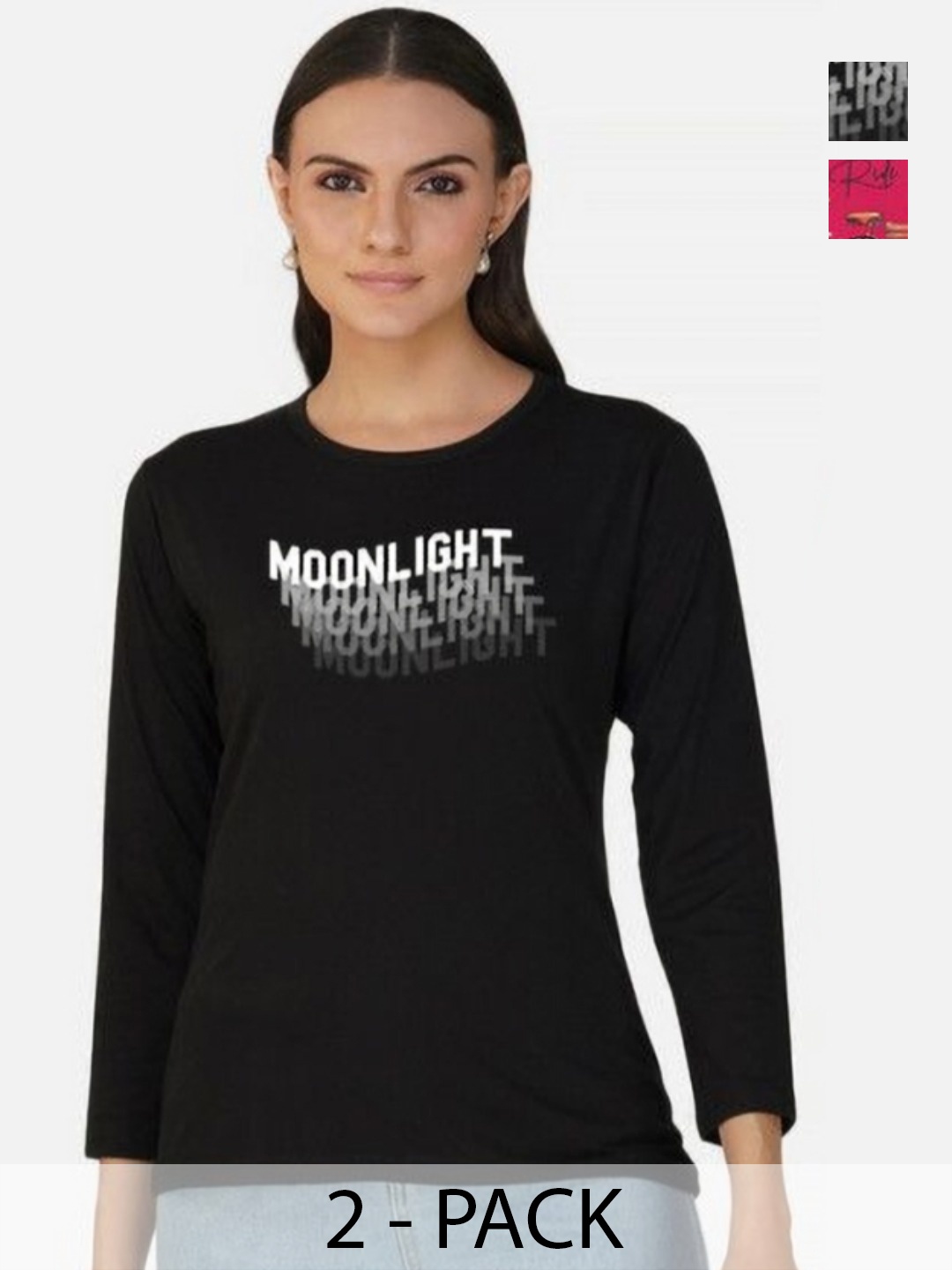 

Metronaut Women 2 Printed Bio Finish Applique T-shirt, Black