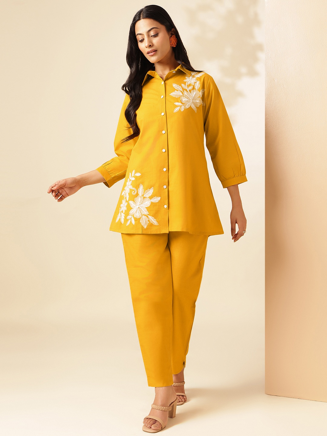 

Vbuyz Embroidered Shirt With Trousers Co-Ords, Yellow