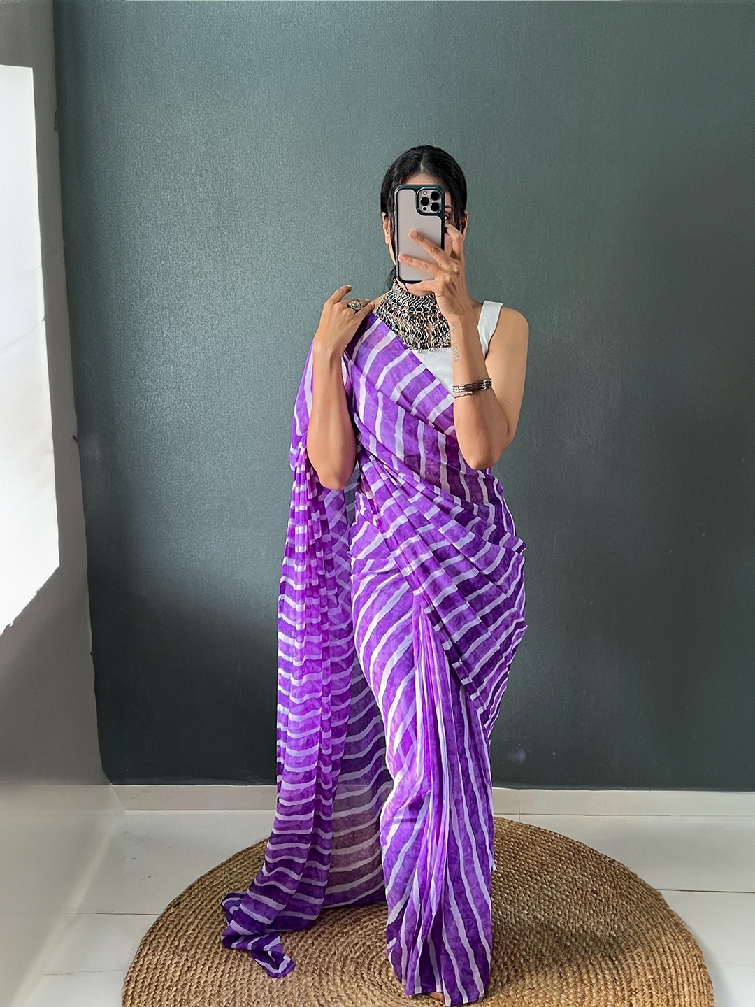 

Moda Rapido Leheriya Pure Georgette Ready to Wear Leheriya Saree, Purple