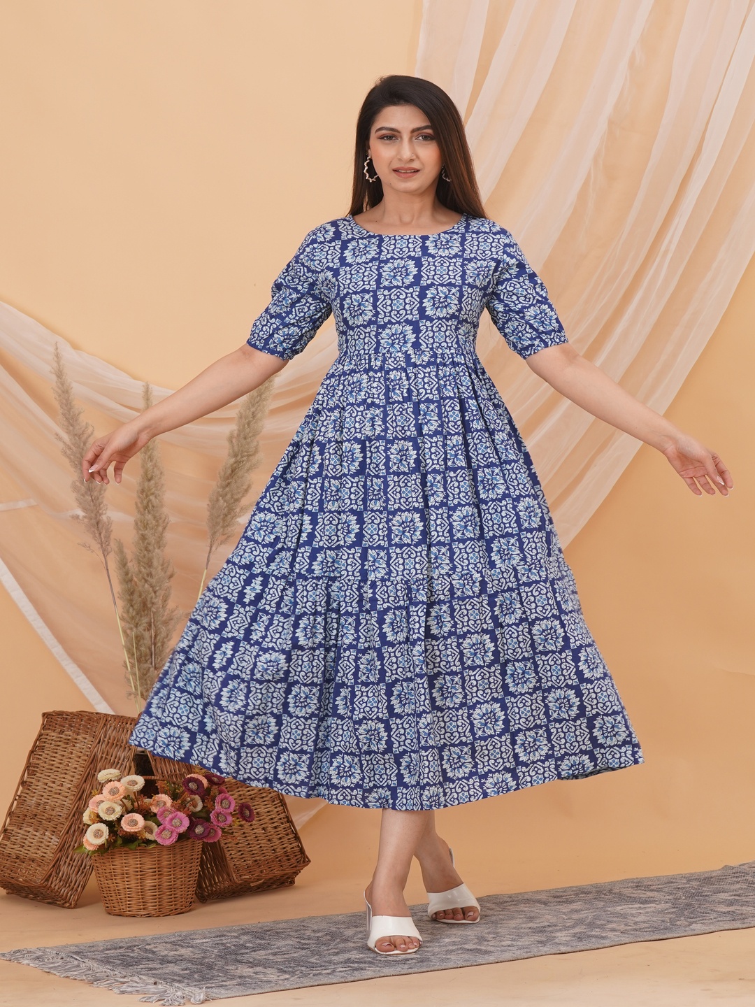 

Malia Floral Print Fit & Flare Midi Dress, Blue
