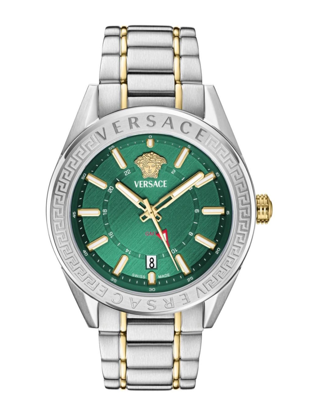 

Versace Men Brass Dial & Stainless Steel Bracelet Style Straps Analogue Watch VEAFA0524, Green