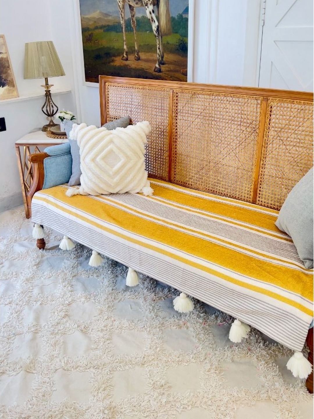 

THROWPILLOW Yellow & White Printed Polyester 1 Piece Sofa Cover