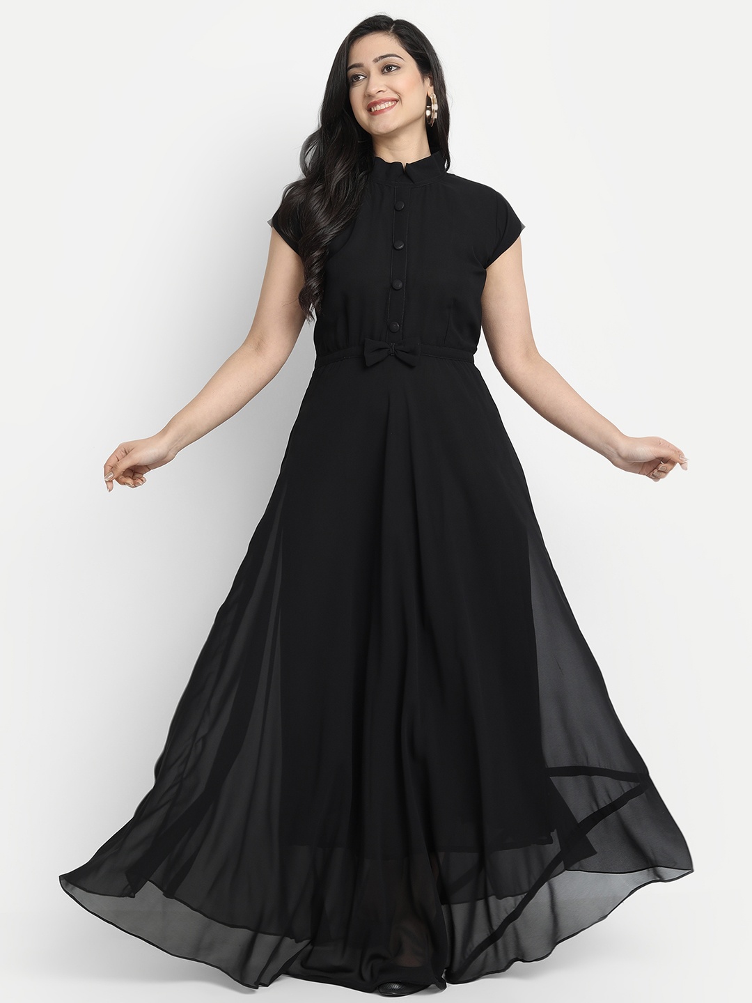 

Raiyani Fashion Applique Georgette Fit & Flare Maxi Dress, Black