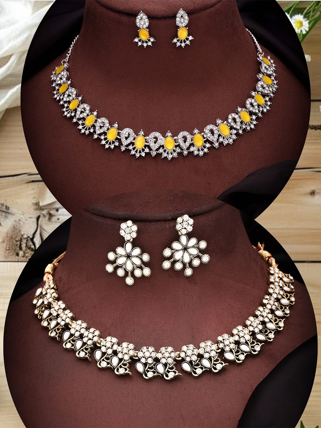

DIVASTRI Set Of 2 Silver Plated American Diamonds Studded Jewellery Set