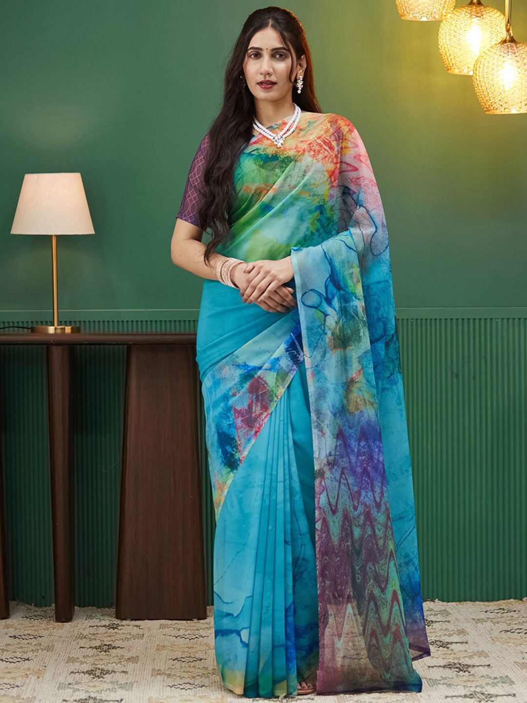 

all about you Pure Georgette Saree, Blue