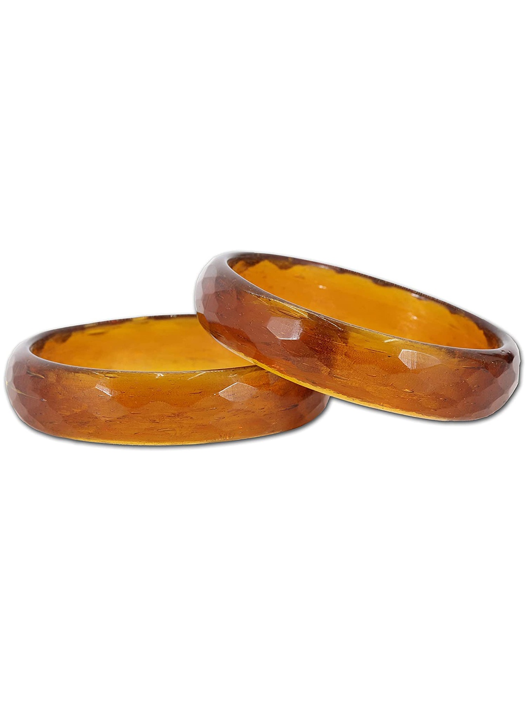 

ZULKA Set Of 2 Diamond Engraved Pattern Glass Bangles, Brown