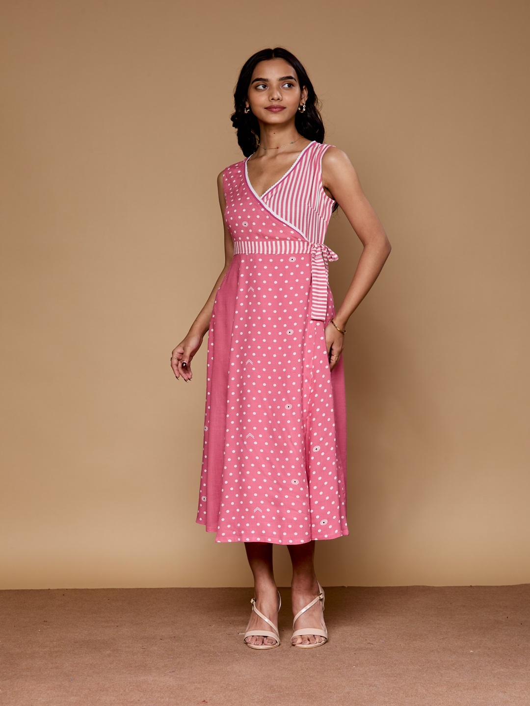 

Saaki Ethnic Motifs Print A-Line Midi Dress, Pink