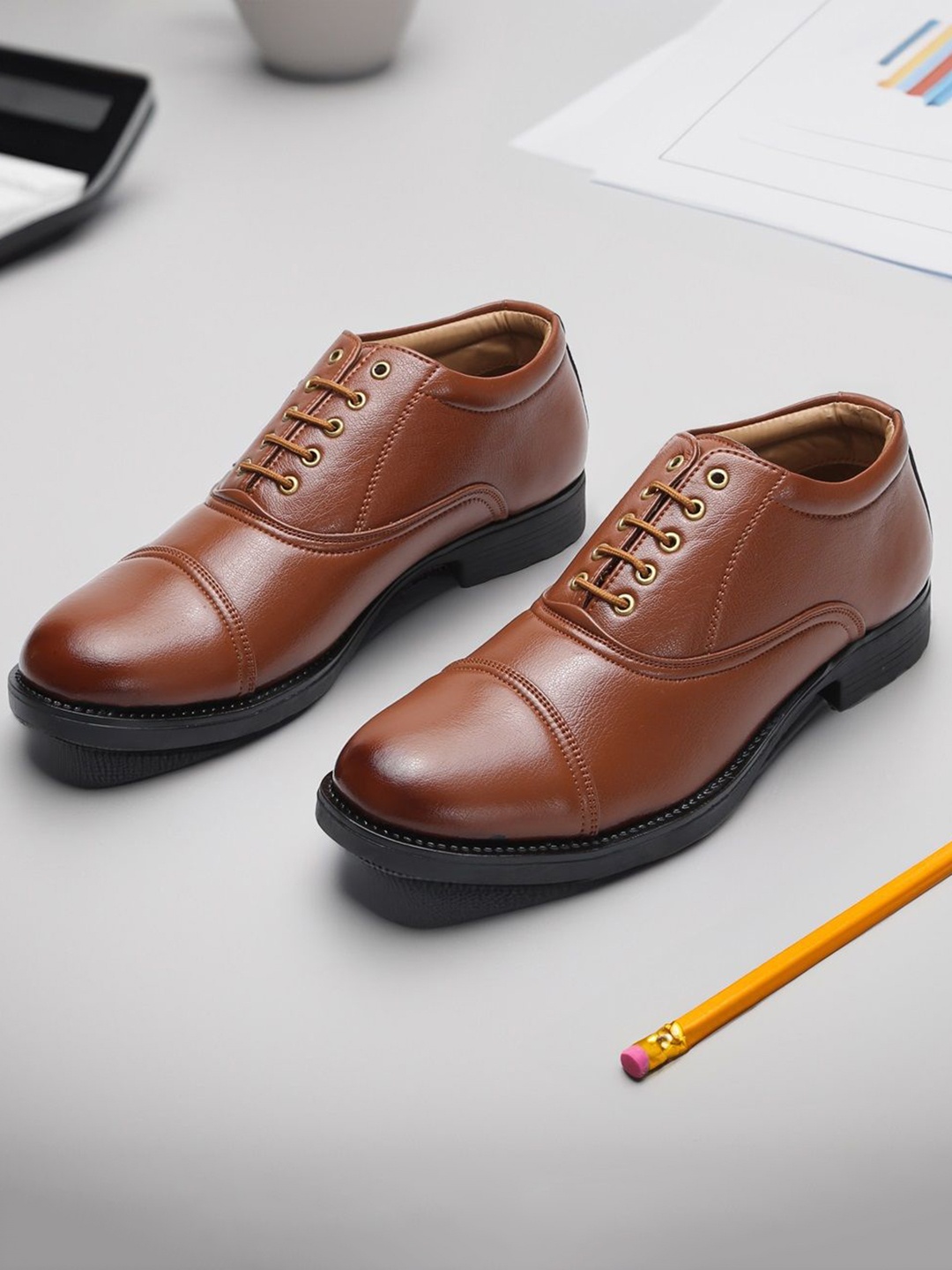 

THNXBRO Men Leather Formal oxfords, Tan