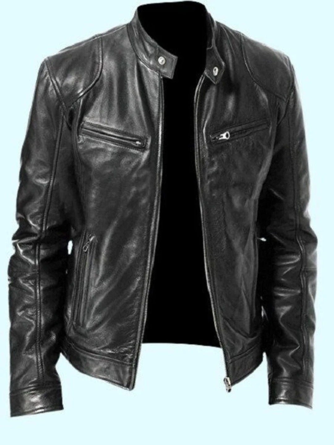 

NOORA Men Leather Biker Jacket, Black