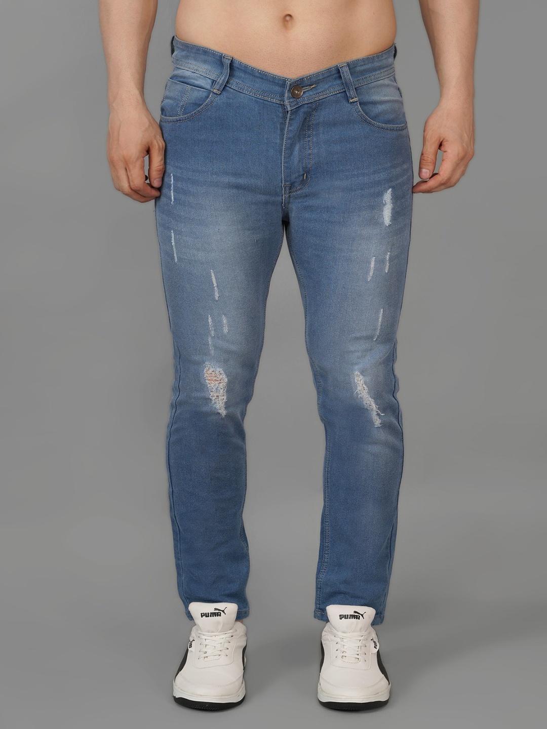 

DAKWINS Men Mildly Distressed Light Fade Jeans, Blue