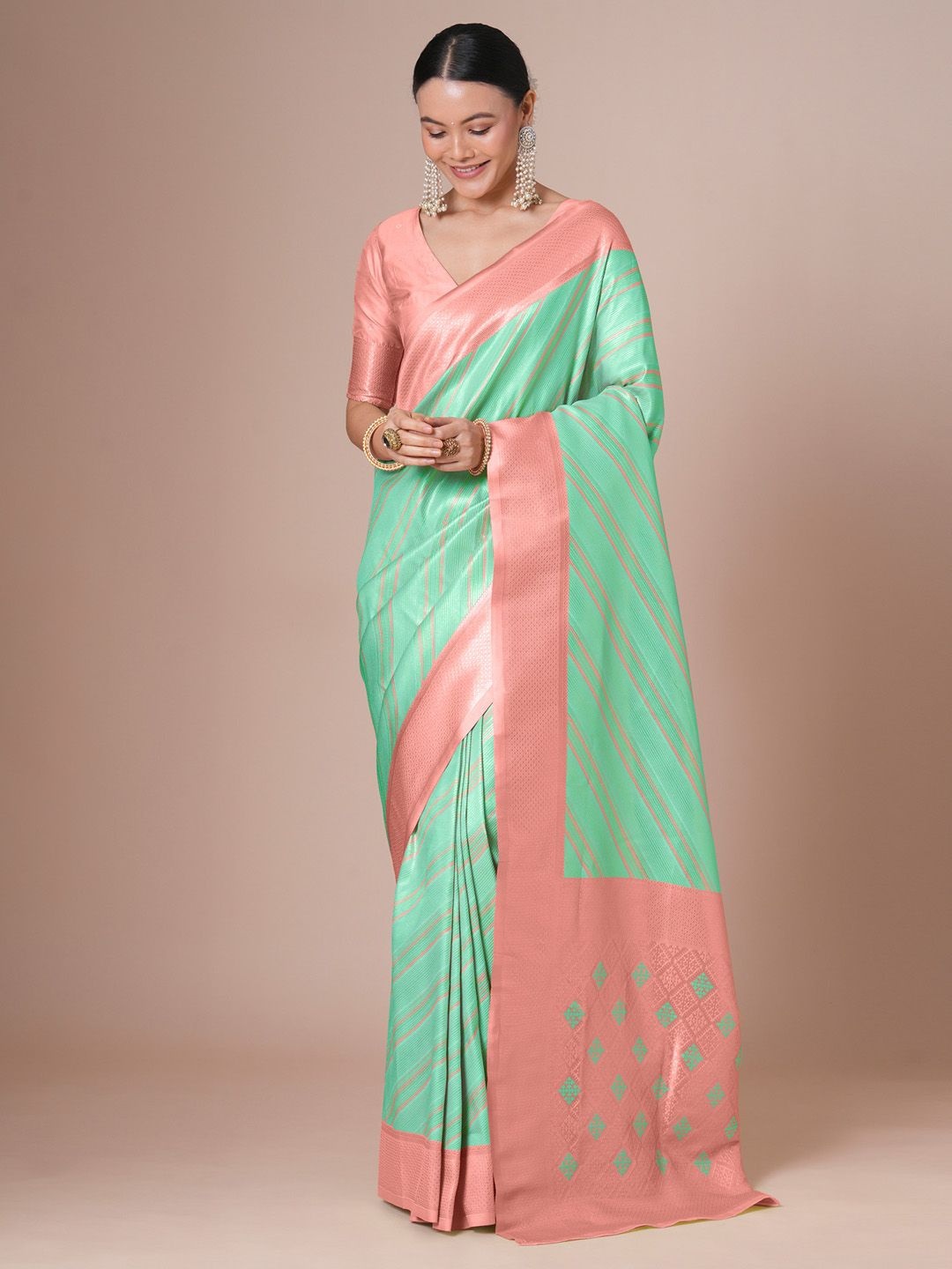 

House of Pataudi Banarasi Woven Design Saree With Blouse, Blue