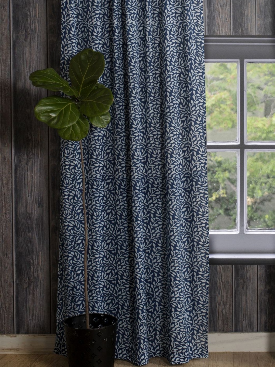 

HANDICRAFT PALACE Blue & White Set of 2 Floral Door Curtain