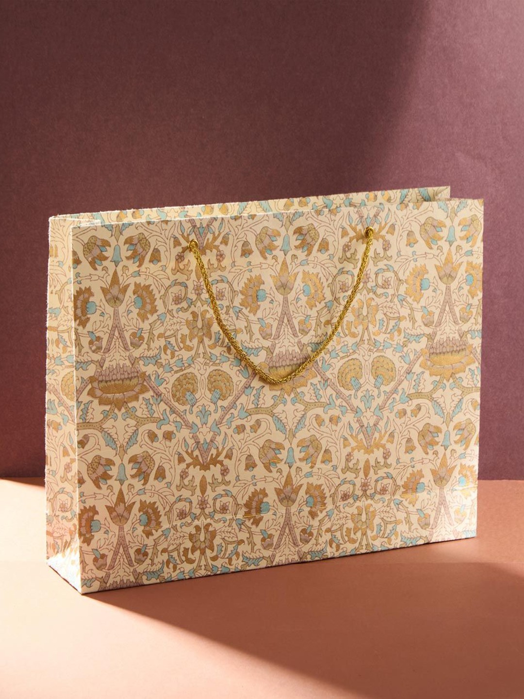 

Fabindia Ethnic Motifs Printed Structured Handheld Bag, Beige