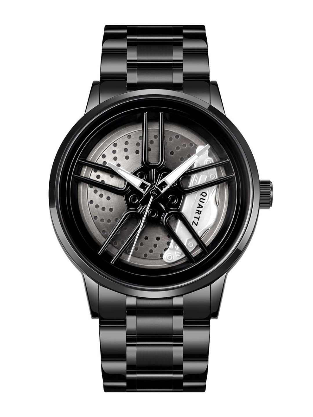 

EMPERO Men Brass Patterned Dial & Stainless Steel Wrap Around Straps Analogue Watches Black Wheel Watch 3