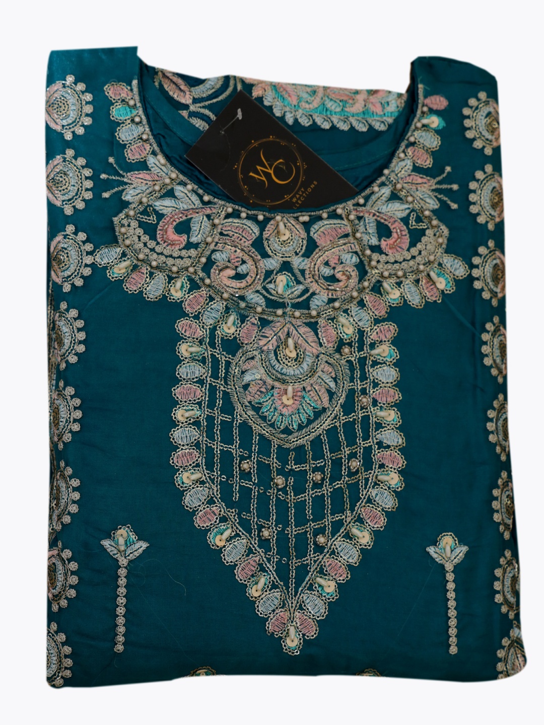 

Wavy Collection Women Embroidered Regular Kurta with Trousers, Blue