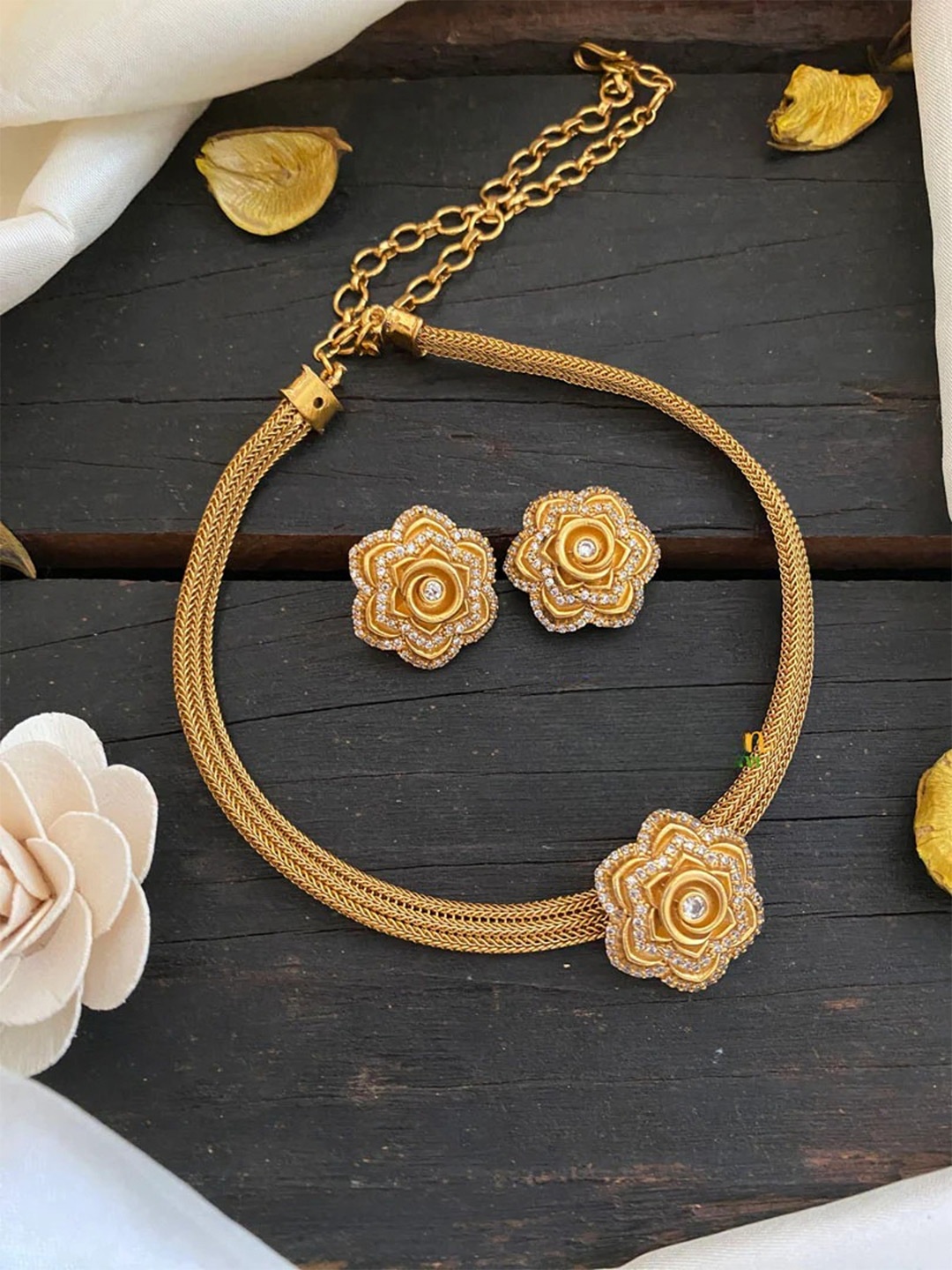 

Rangrozo Jewellery Gold-Plated Stone-Studded Jewellery Set