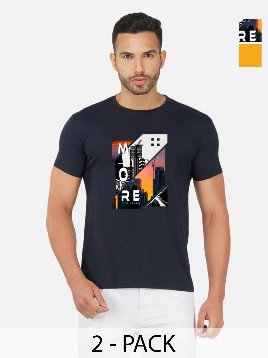 

GLOBAL NOMAD Men 2 Printed Bio Finish Applique T-shirt, Navy blue