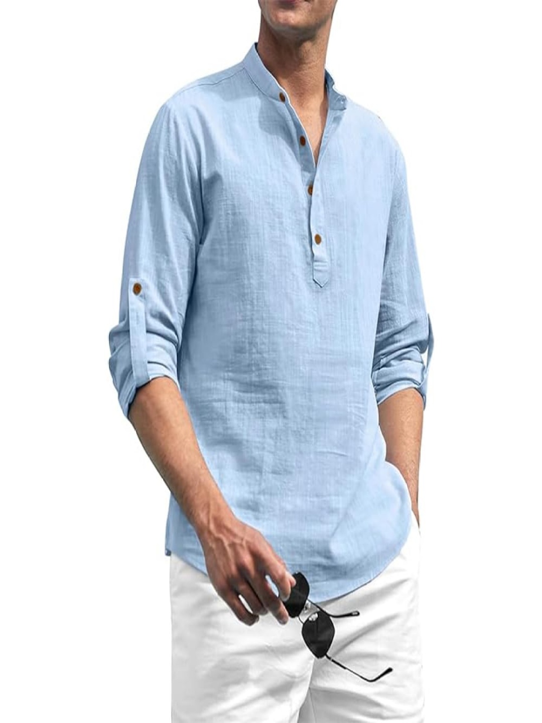

EdinWolf Band Collar Straight Pure Cotton Kurta, Blue