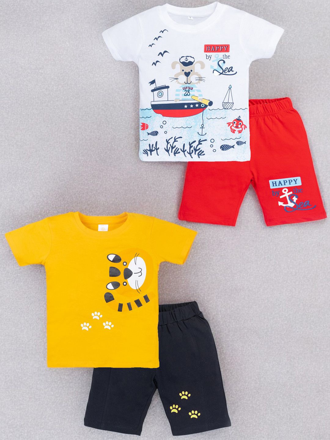 

YK Boys Pack Of 2 Printed Round Neck Pure Cotton T-Shirt With Shorts, Red
