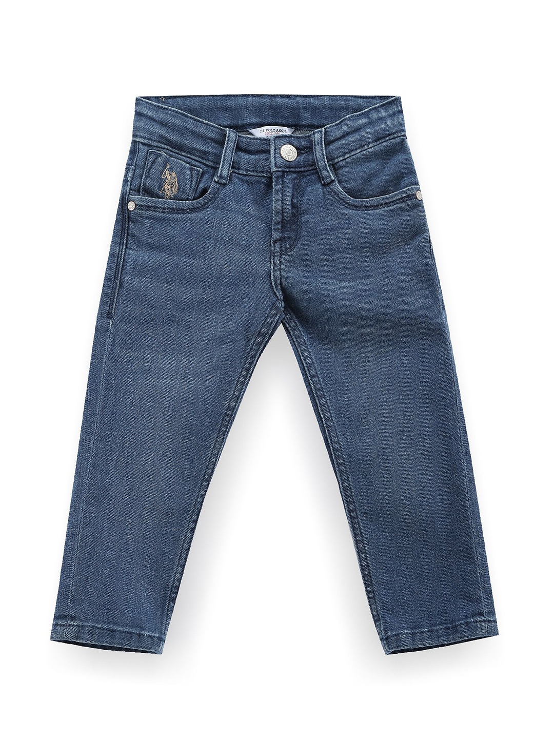 

U.S. Polo Assn. Kids Boys Slim Fit Mid-Rise Light Fade Stretchable Jeans, Blue