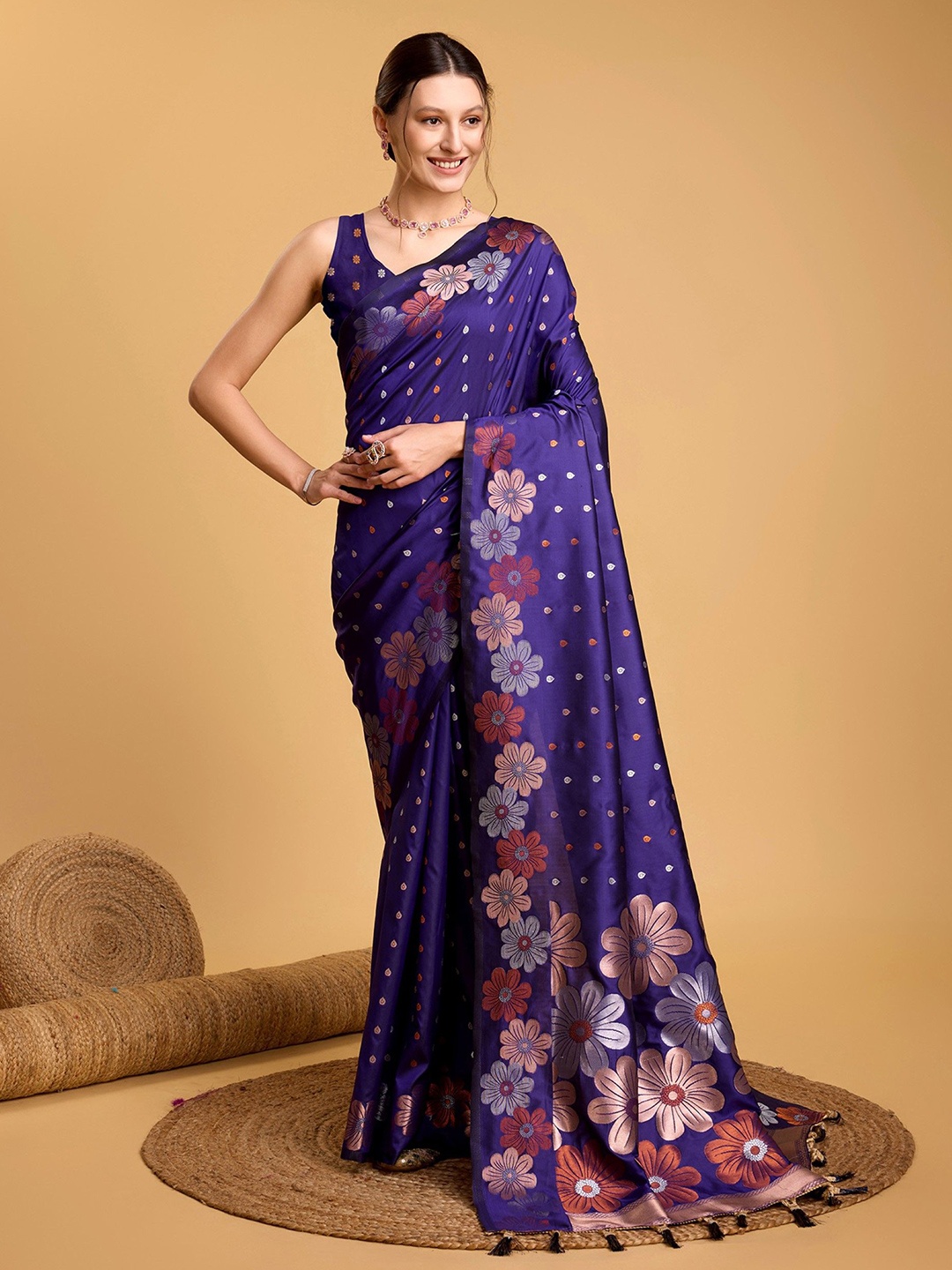 

Rangtulika Ethnics Woven Design Zari Silk Blend Saree, Blue