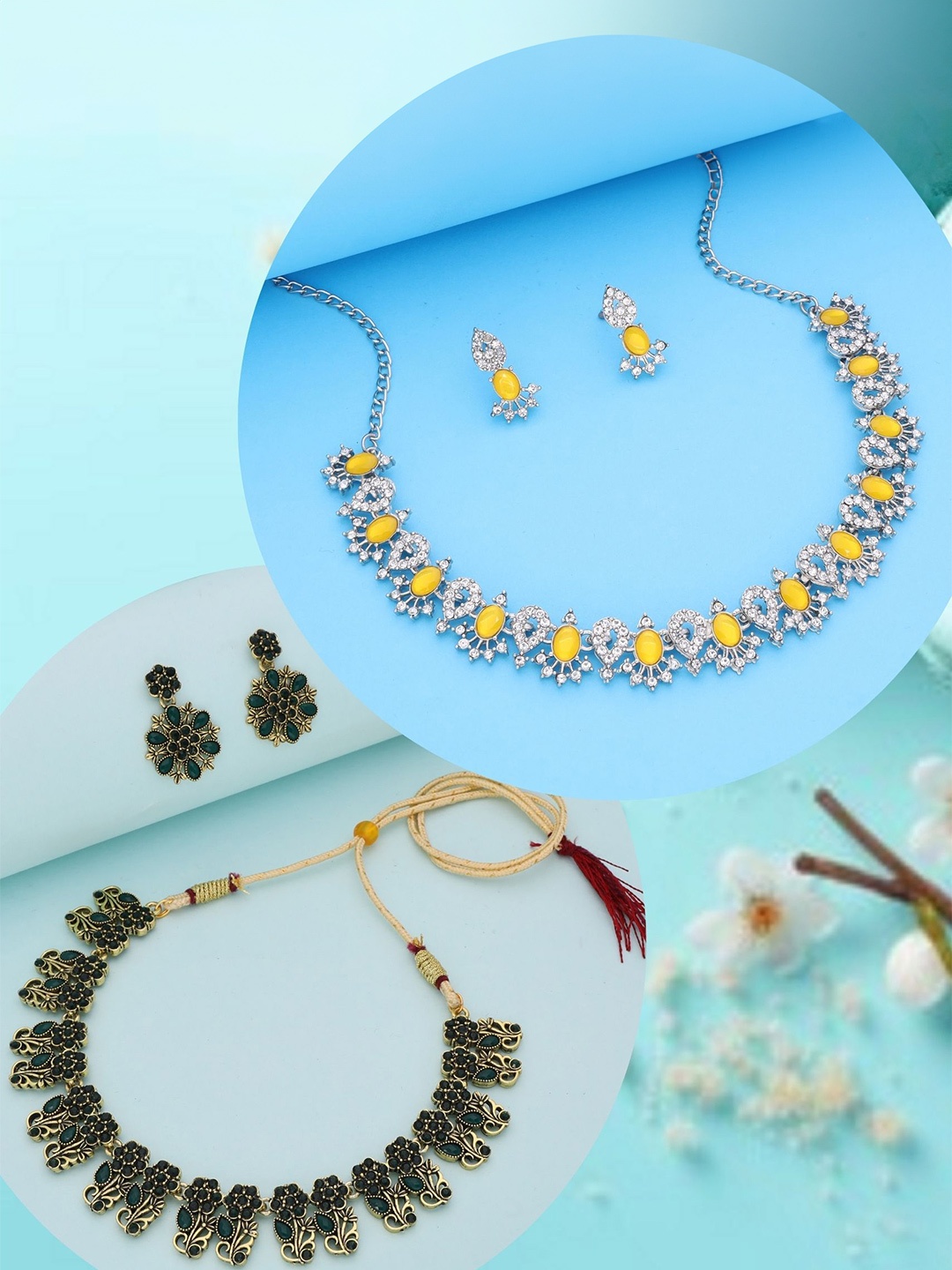 

DIVASTRI Set Of 2 Gold-Plated Artificial Stones Studded Jewellery Sets