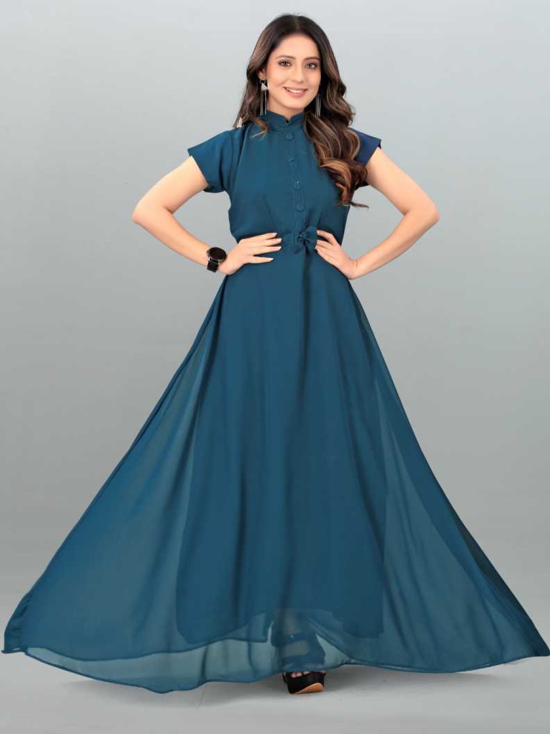 

Raiyani Fashion Applique Georgette Fit & Flare Maxi Dress, Blue