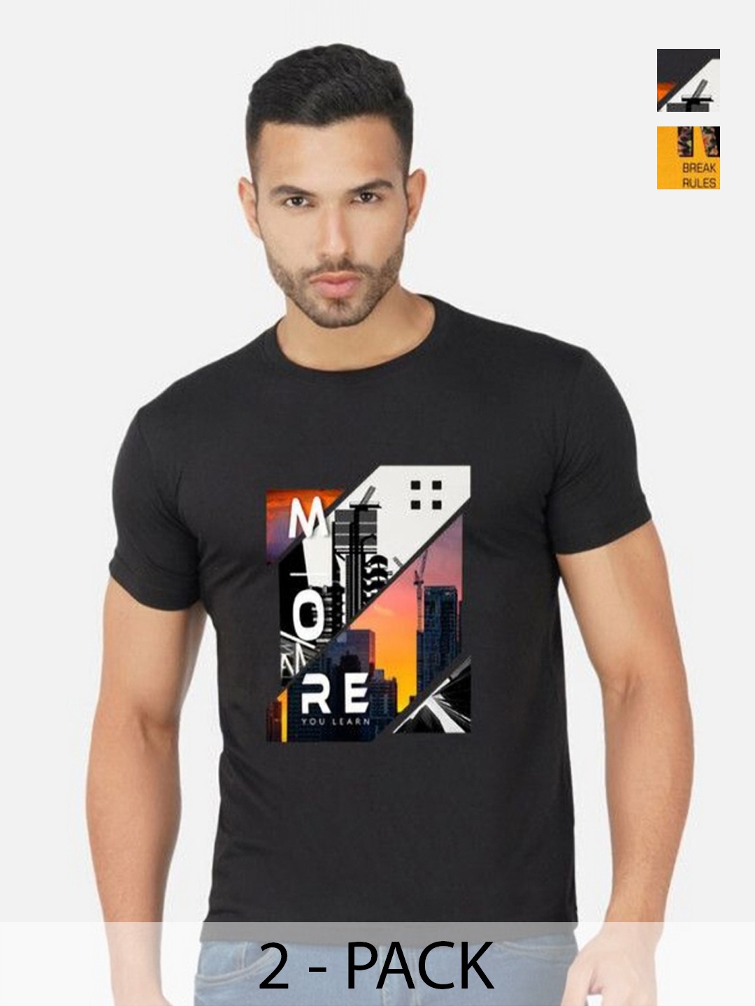 

GLOBAL NOMAD Men 2 Printed Bio Finish Pockets T-shirt, Black